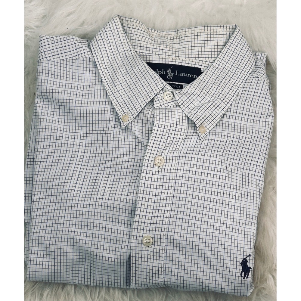 Ralph Lauren Yarmouth Mens 17.5 32/33 Blue White Tattersall Check Cotton‎ Shirt